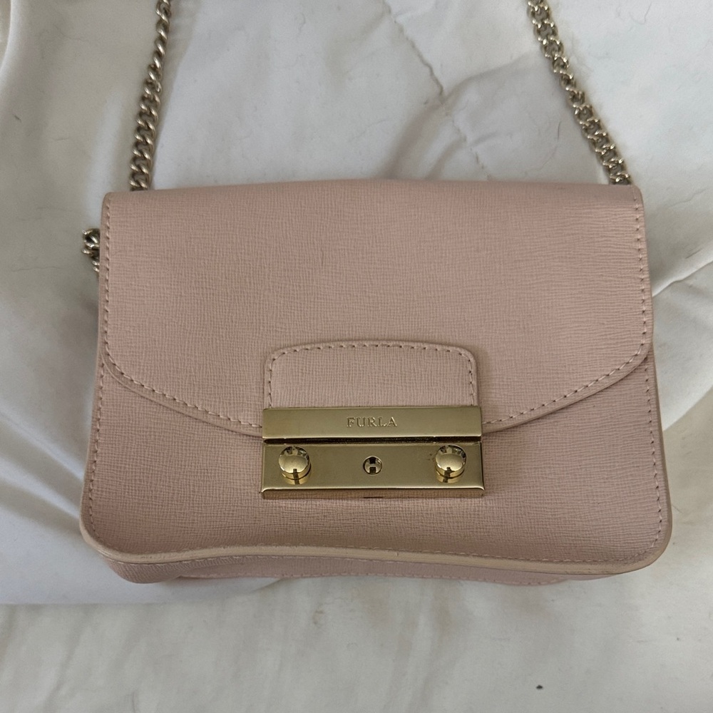 Furla Pale Pink Leather Crossbody with Gold Hardware